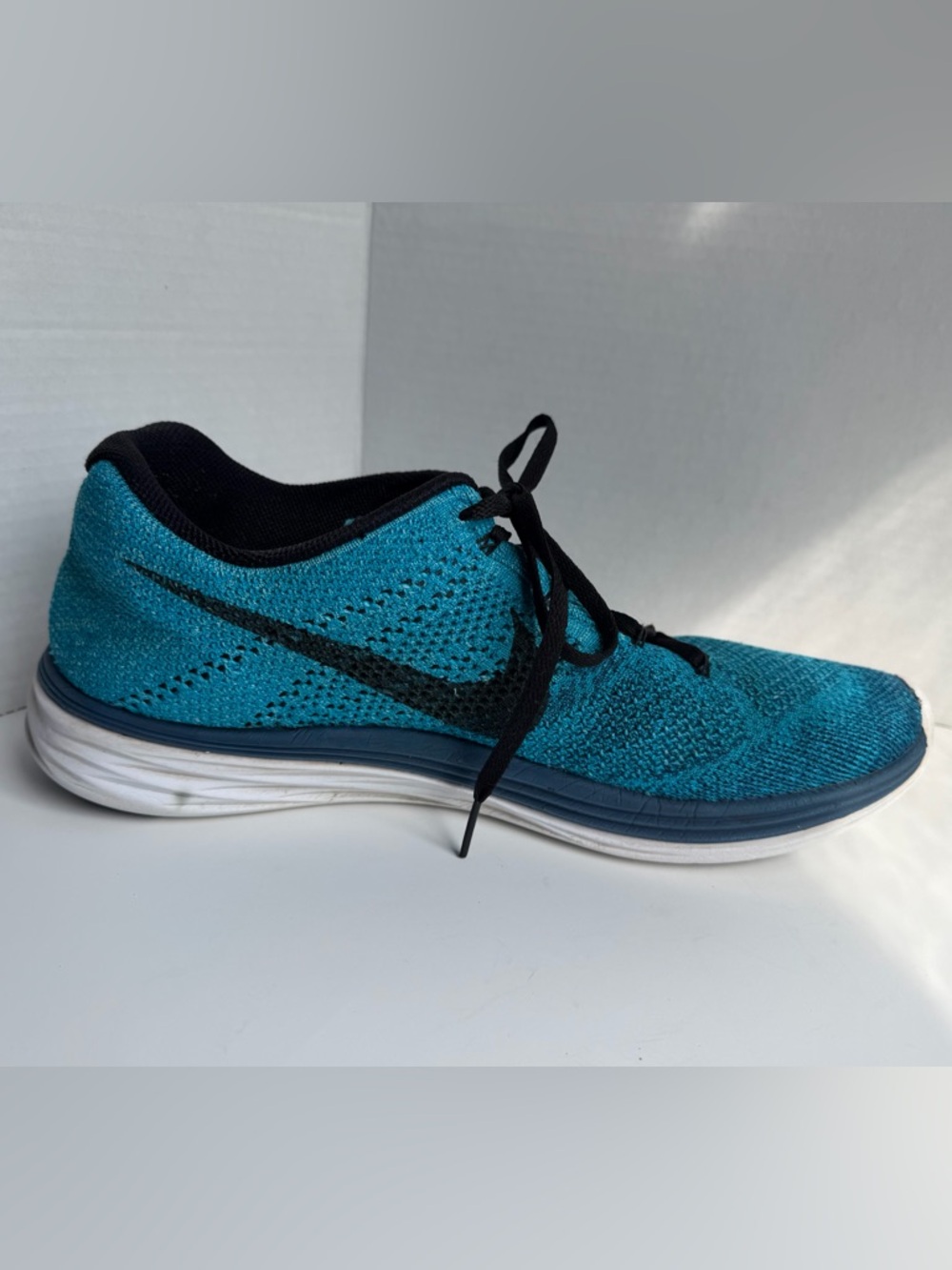 Nike Flyknit Lunar 3 698181-401 Blue White Running Shoes Lace Up Mens Size 12 - Picture 9 of 16
